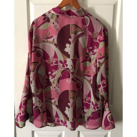 Women's Plus Size Blouse Flower Abstract Design Multi-color Shirt 2X - Picture 7 of 9